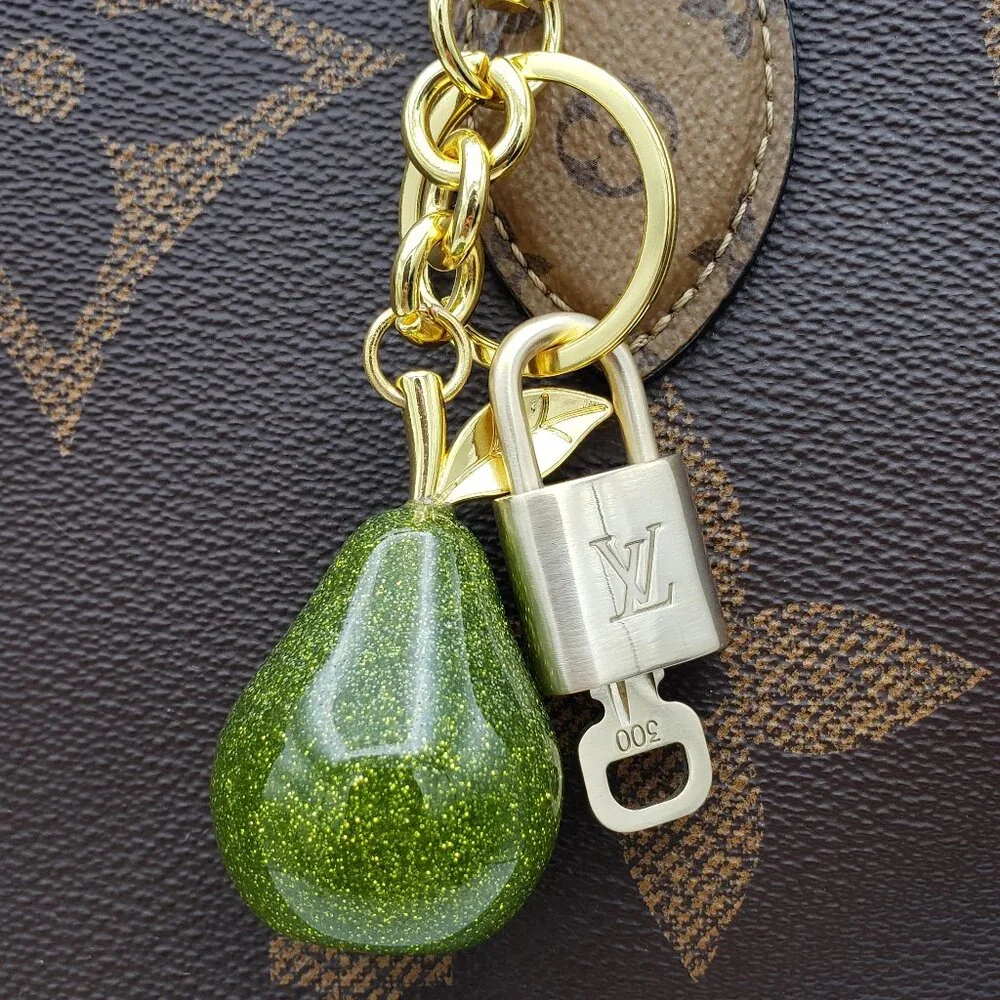Authentic Louis Vuitton Lock & Key with Unbranded Avocado Charm, Keychain